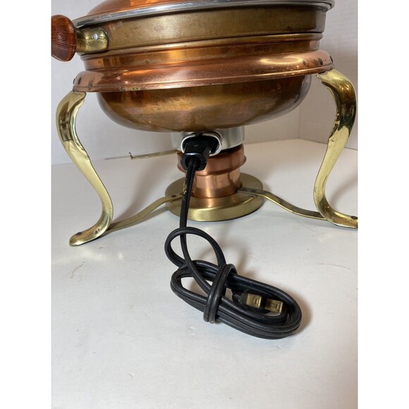 Rare Electric Copper Brass Chafing Dish Food Warmer Sterno Stand 12”x12” Vtg 50s - Picture 3 of 10